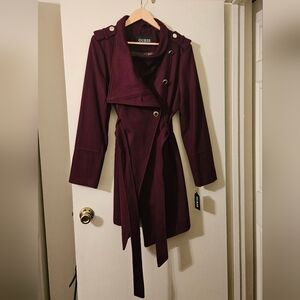 GUESS Size XL Pea Length Wool-blend Trench Coat - Wine *New*